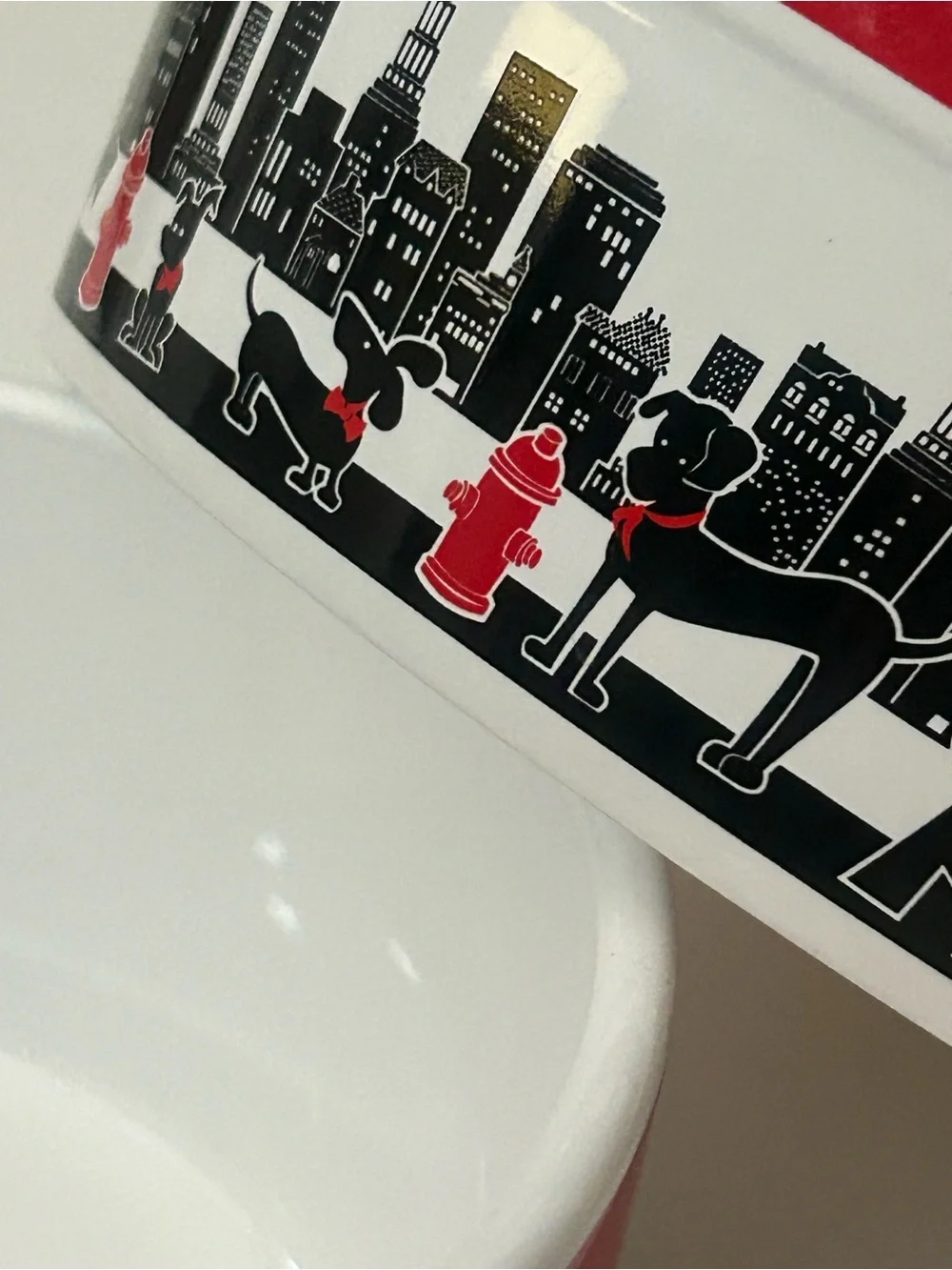 Dog Bowl Set of Two City Pets Red White Black Urban Loft Retro Ceramic Food Big